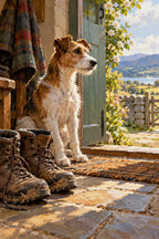 Original Terrier with Boots by the Door artwork for the paint by numbers kit