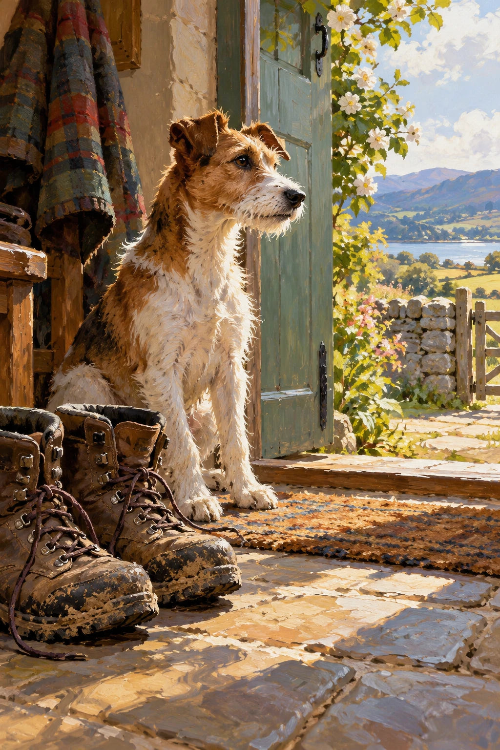 Original Terrier with Boots by the Door artwork for the paint by numbers kit