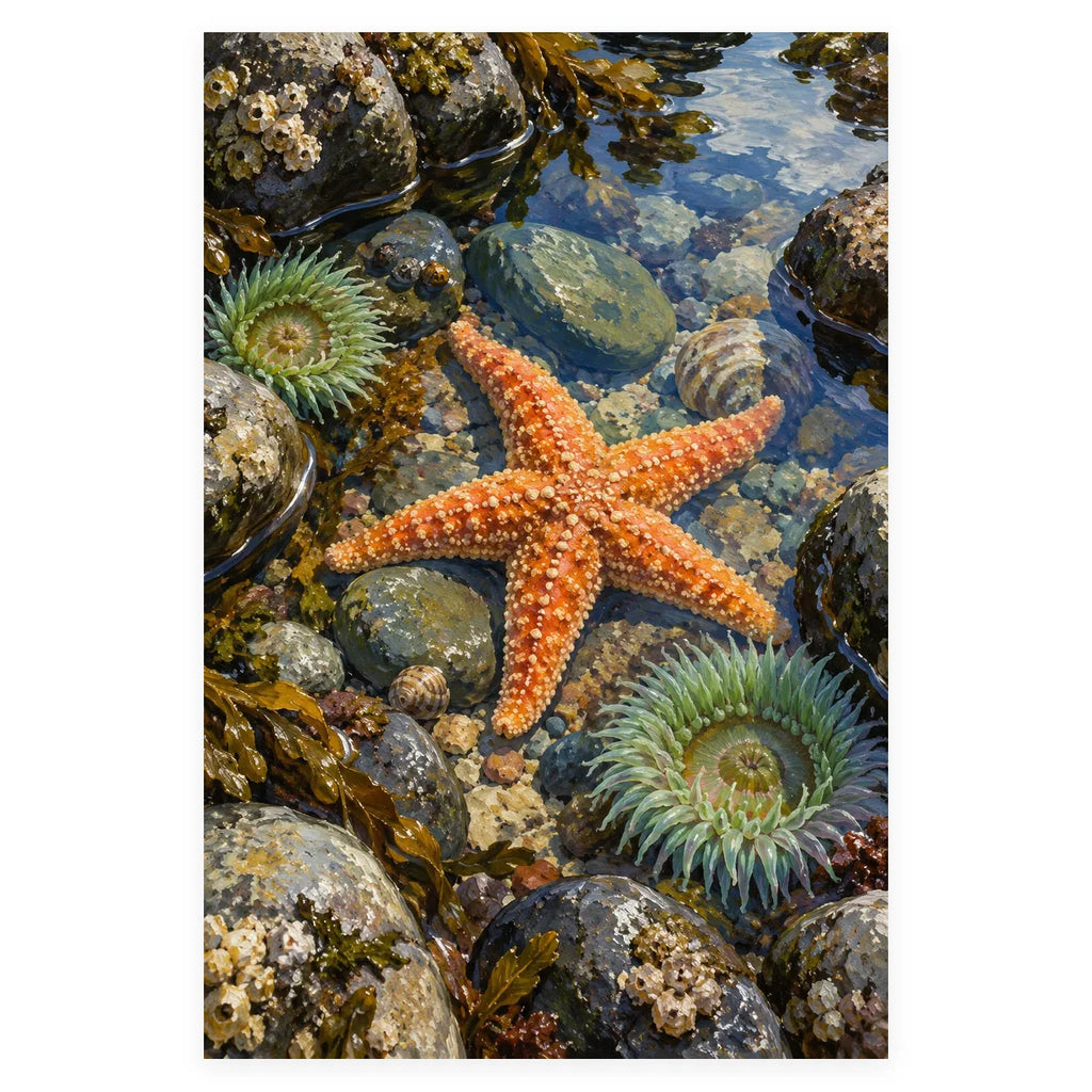 Tidal Pool Starfish Anemone completed artwork on a clean white background