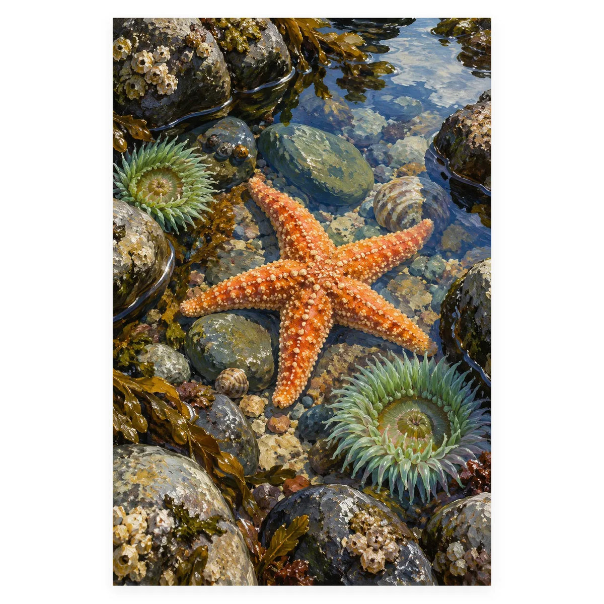 Tidal Pool Starfish Anemone completed artwork on a clean white background