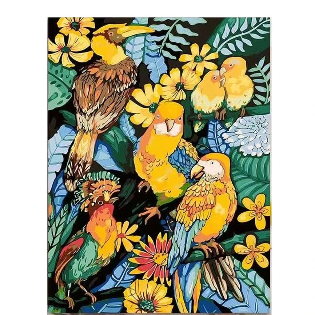 Tropical Toucans Jungle Flowers completed artwork on a clean white background