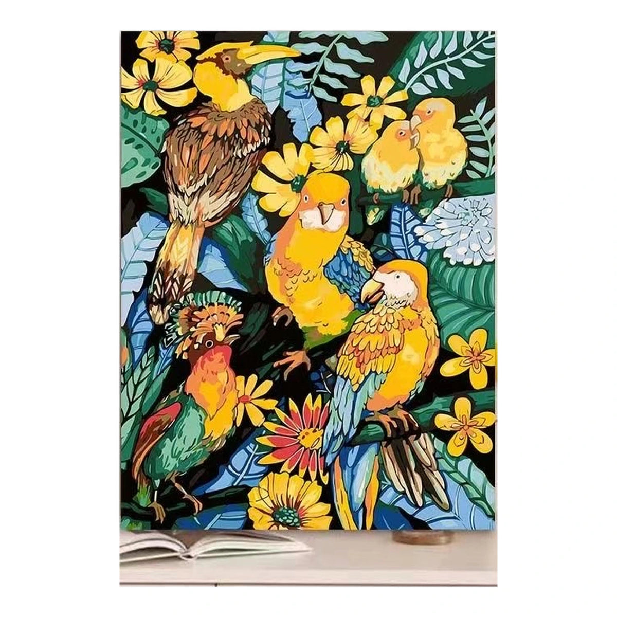 Tropical Toucans Jungle Flowers completed artwork on a clean white background