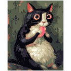 Original Tuxedo Cat with a Pink Toy Mouse paint by numbers artwork.