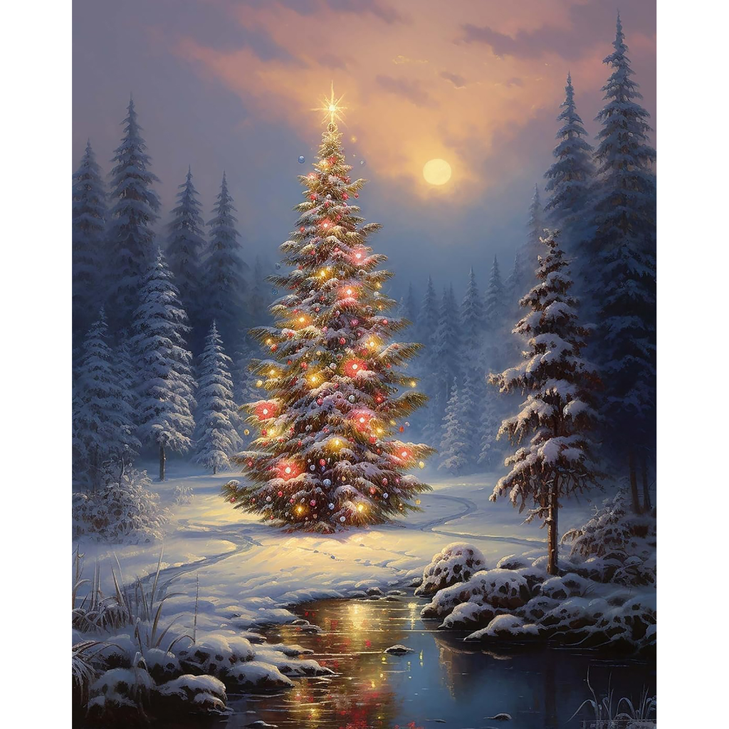 Twilight Christmas Woodland Tree paint by numbers original artwork