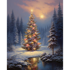 Twilight Christmas Woodland Tree paint by numbers original artwork