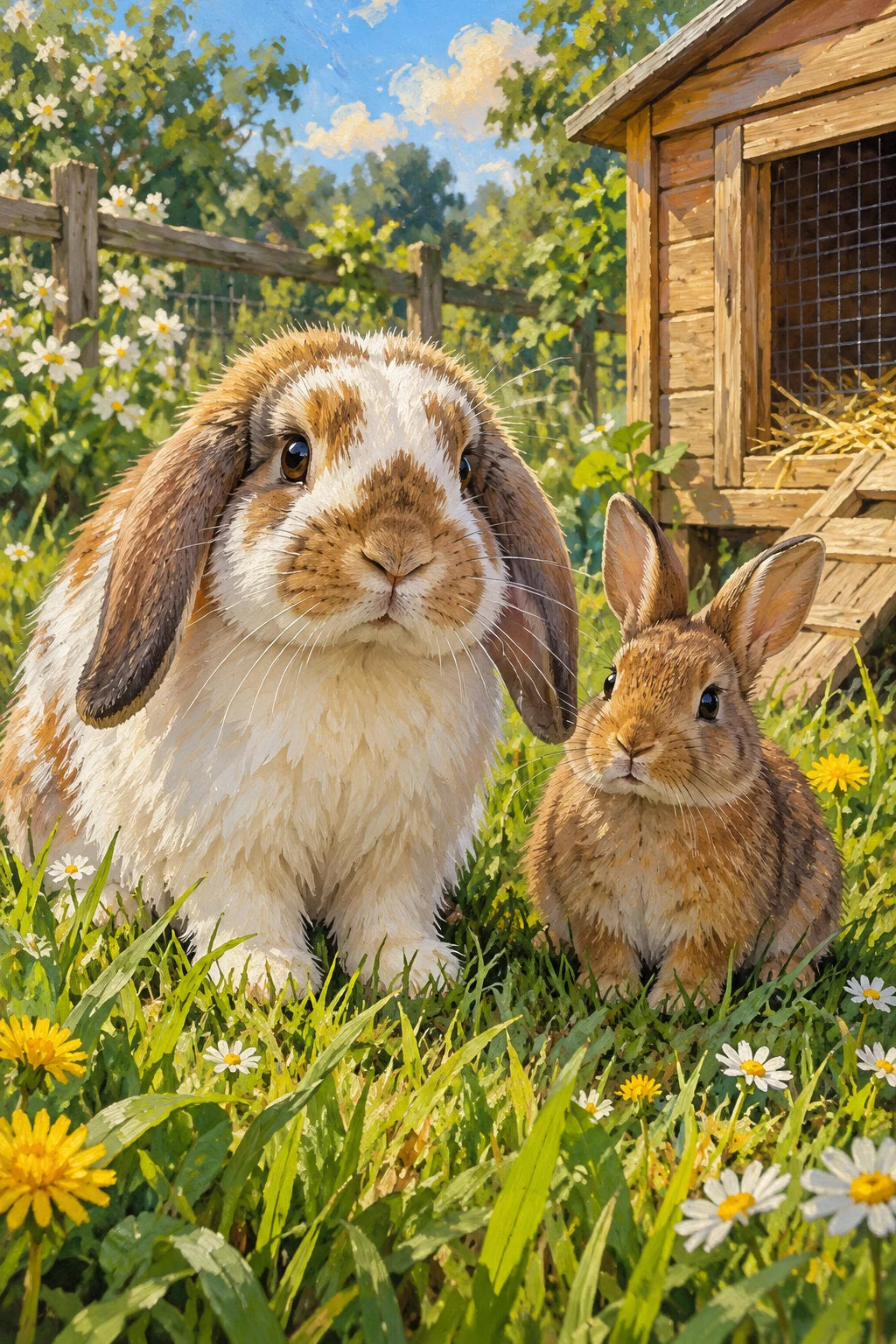 Original Two Rabbits by a Garden Hutch artwork for the paint by numbers kit