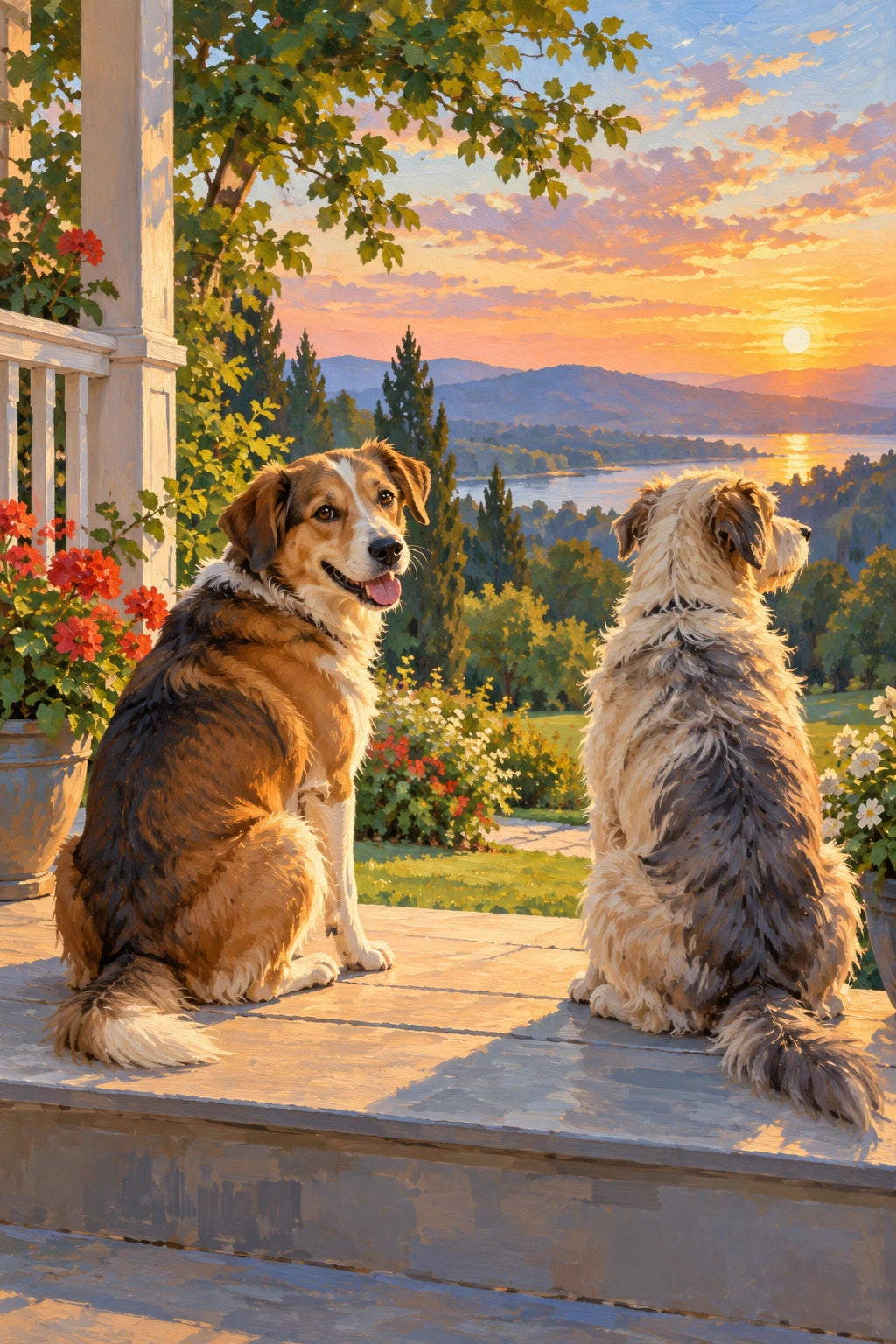 Original Two Shelter Dogs on a Porch artwork for the paint by numbers kit