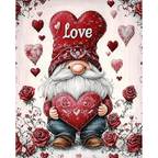 Valentine Gnome Heart paint by numbers completed artwork on a clean white background
