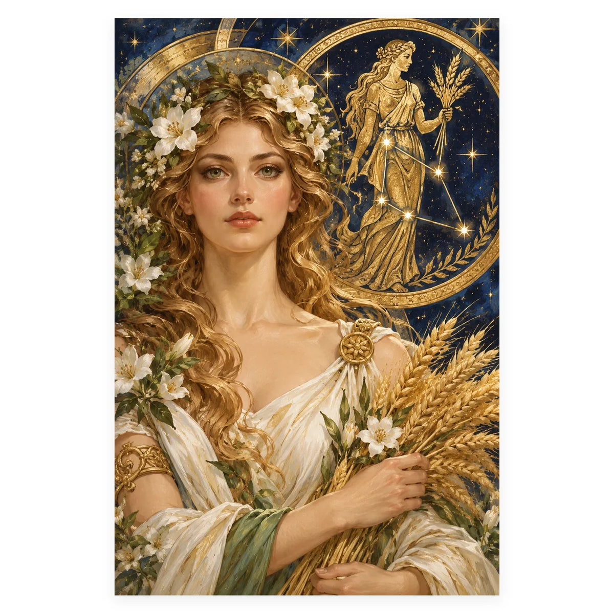 Complete original Virgo Botanical Keeper Wheat artwork centered on a white 1:1 background with the original proportions preserved.