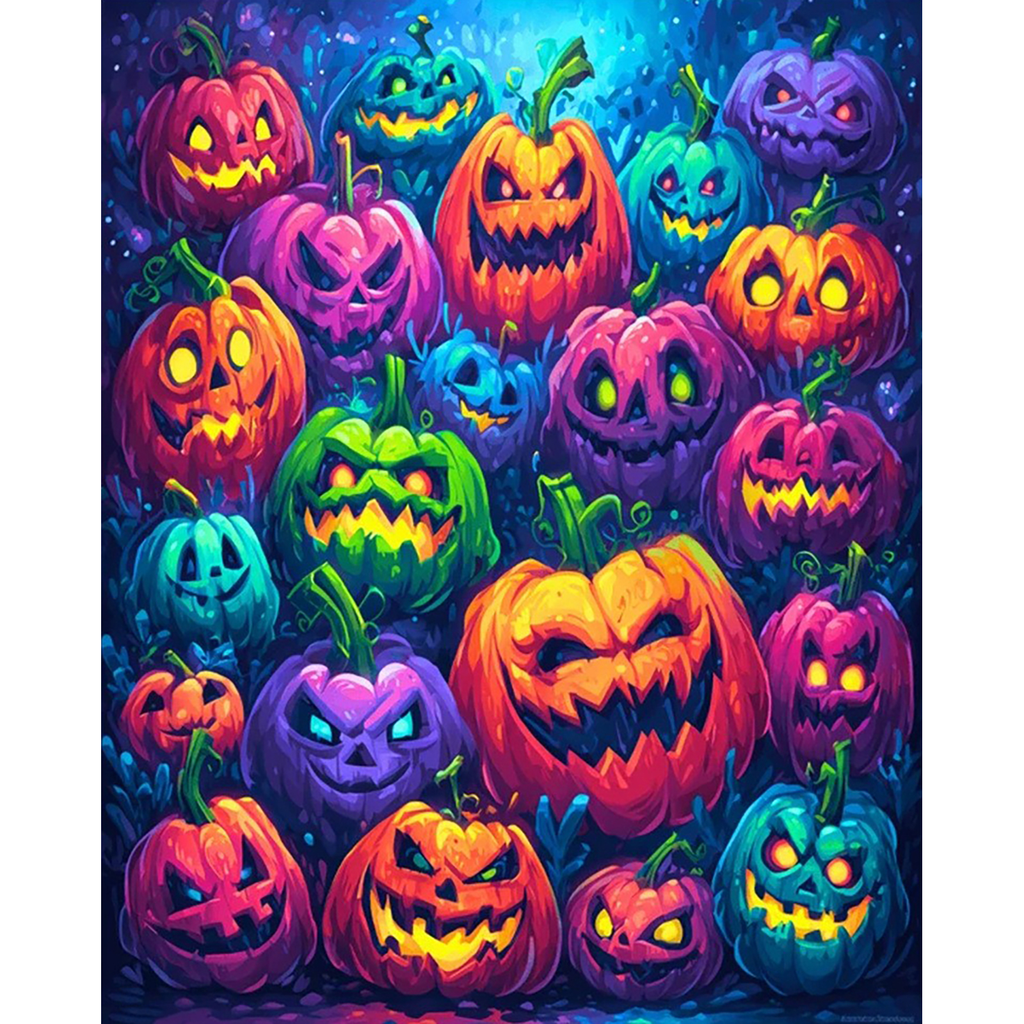 Vivid Jack O Lantern Assembly paint by numbers original artwork