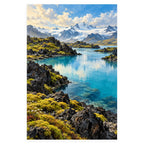 Volcanic Lava Field Blue Lake completed artwork on a clean white background