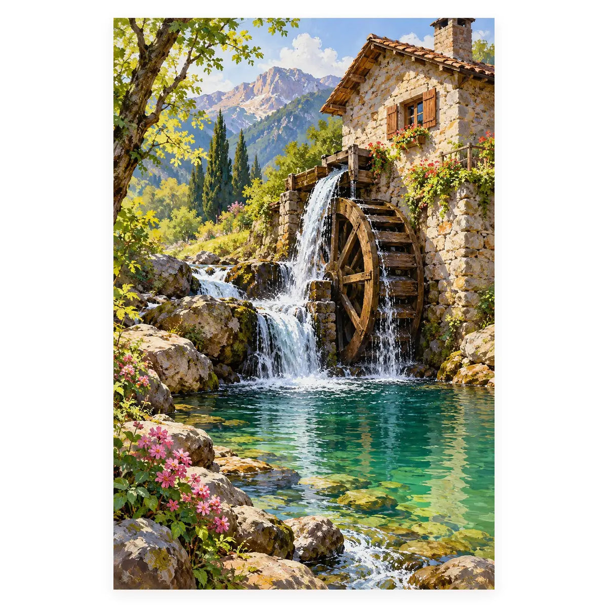 Watermill Pool Green completed artwork on a clean white background