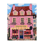 Original Whimsical Pink Bakery Storefront Paint by Numbers design displayed on a clean white background