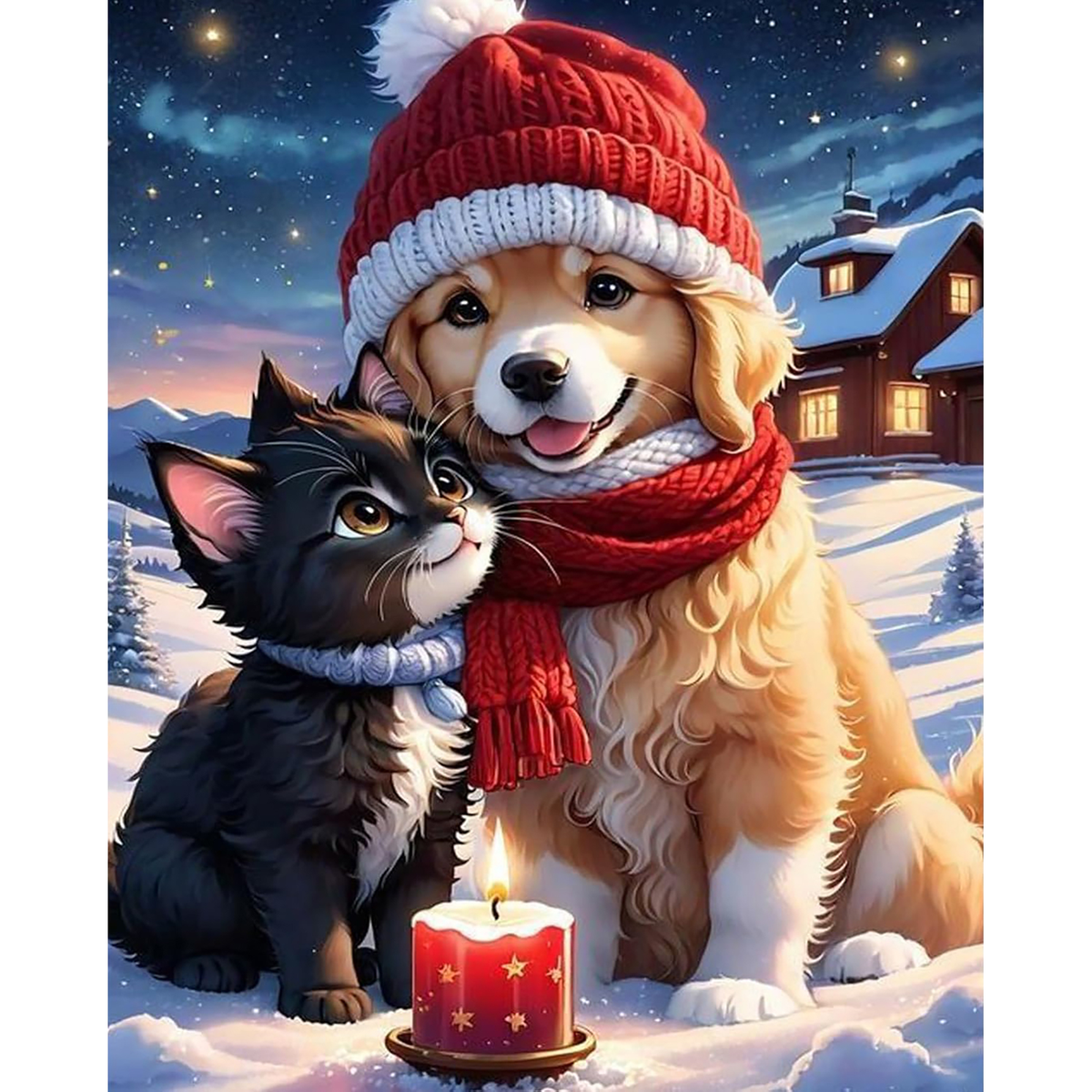Winter Companions by Candlelight paint by numbers completed artwork on a clean white background