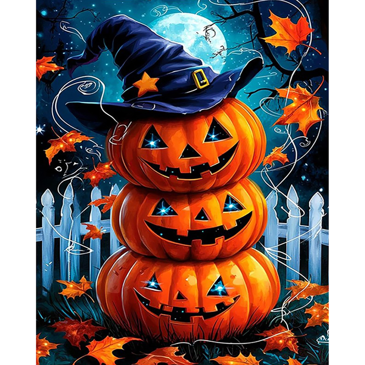 Witching Hour Pumpkins paint by numbers original artwork