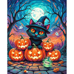 Witching Hour Whiskers Black Cat paint by numbers original artwork