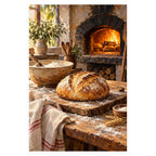 `02-wood-fired-oven-sourdough-bread-original-white-background.webp` — Full original portrait rustic bakery artwork with a wood-fired oven, mixing bowl, and sourdough bread on a white square background, preserving original proportions.