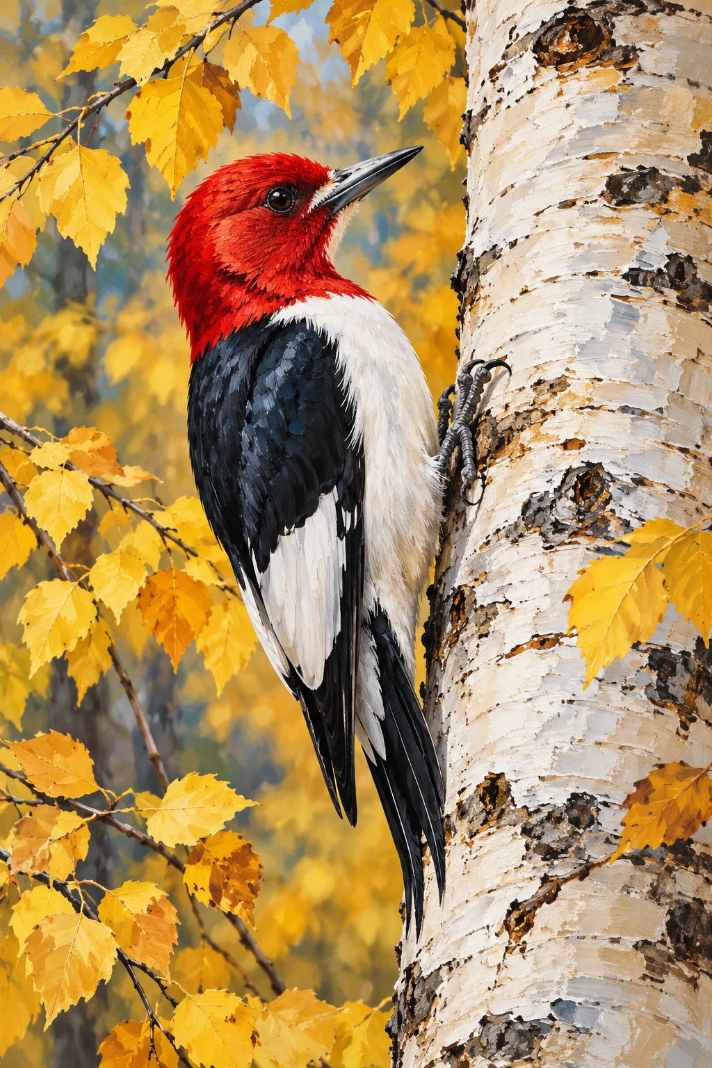 Original Woodpecker on a Birch Trunk artwork for the paint by numbers kit