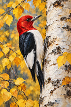 Original Woodpecker on a Birch Trunk artwork for the paint by numbers kit