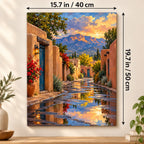 `03-albuquerque-adobe-street-size-guide.webp` — Portrait size guide for the Albuquerque adobe street paint by numbers canvas, 15.7 × 19.7 in (40 × 50 cm).