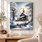 Amber Windows in Winter paint by numbers canvas displayed in a bright living room, 15.7 × 19.7 in / 40 × 50 cm