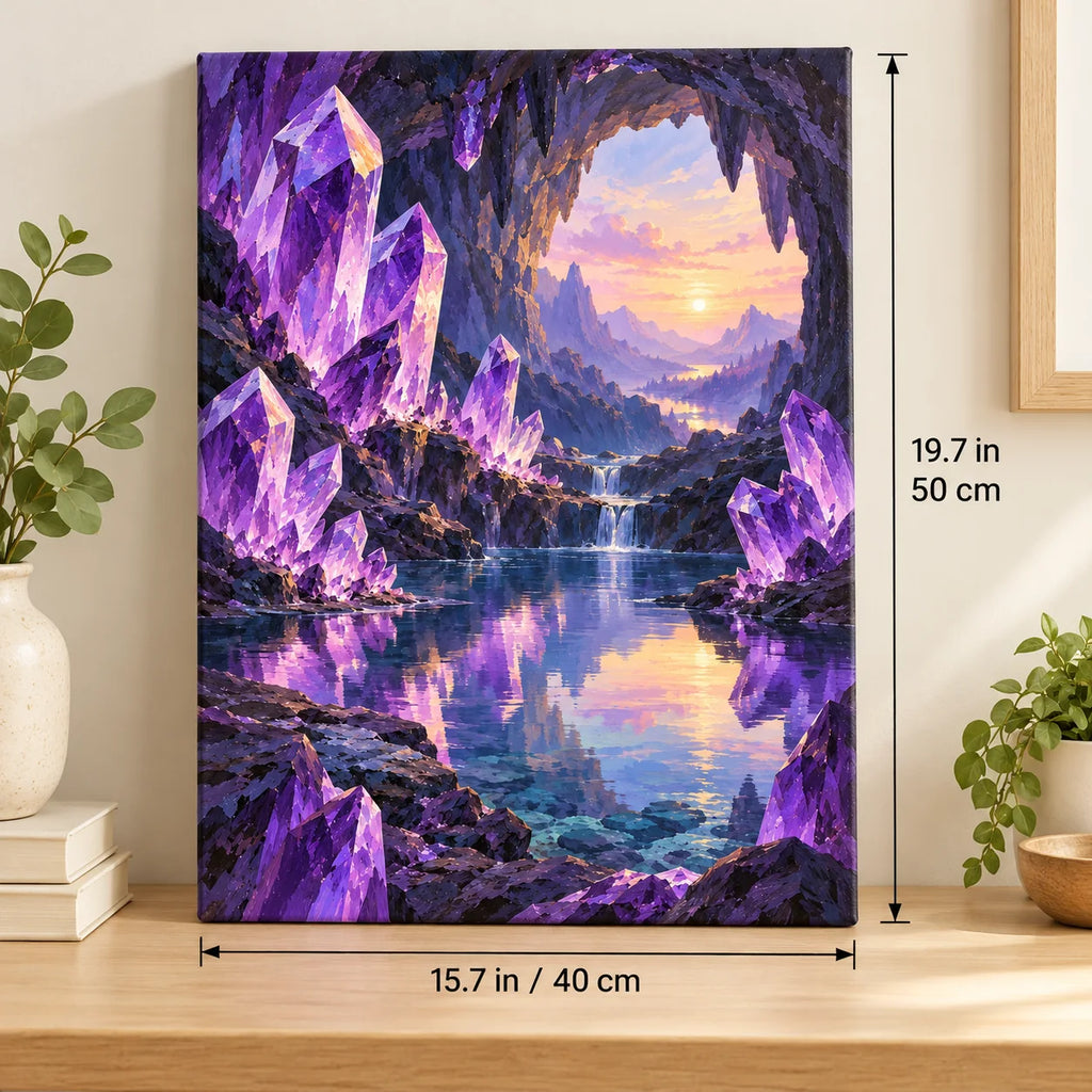 Portrait size guide for the Amethyst Crystal Cave Waterfall paint by numbers kit, 15.7 × 19.7 in (40 × 50 cm).