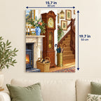 Antique Grandfather Clock and Staircase canvas in a styled room, 15.7 × 19.7 in / 40 × 50 cm.