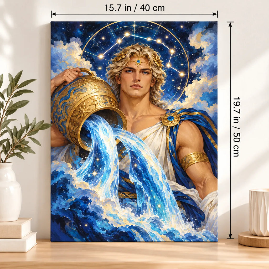 Portrait size guide for the Aquarius Urn Stars Waterfall paint by numbers kit, 15.7 × 19.7 in (40 × 50 cm).