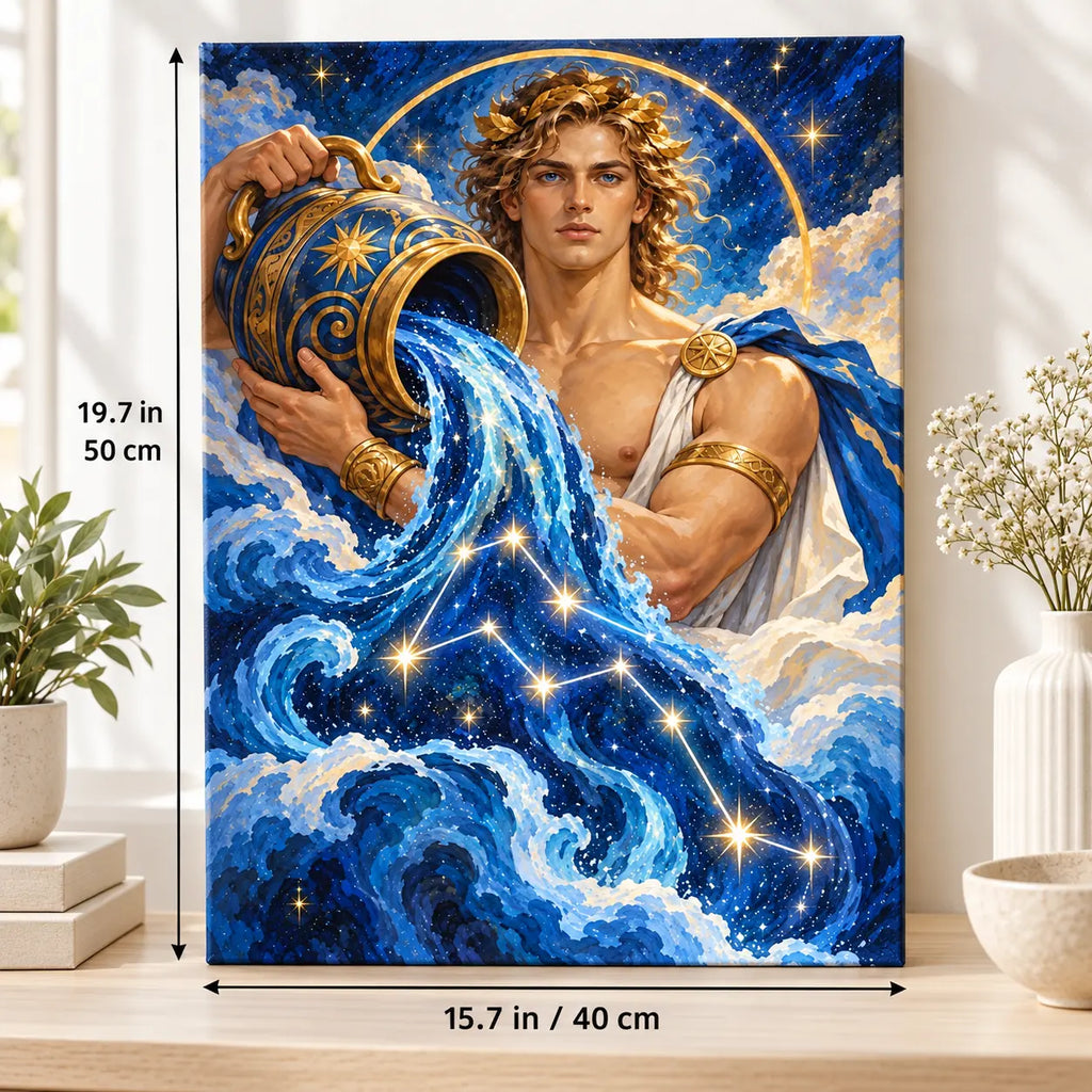 Portrait size guide for the Aquarius Water Bearer Starry Stream paint by numbers kit, 15.7 × 19.7 in (40 × 50 cm).