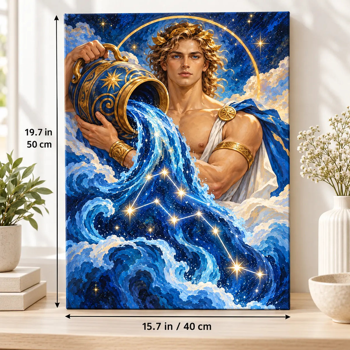 Portrait size guide for the Aquarius Water Bearer Starry Stream paint by numbers kit, 15.7 × 19.7 in (40 × 50 cm).