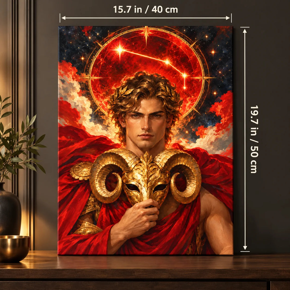 Portrait size guide for the Aries Ember Ram Spring Equinox paint by numbers kit, 15.7 × 19.7 in (40 × 50 cm).