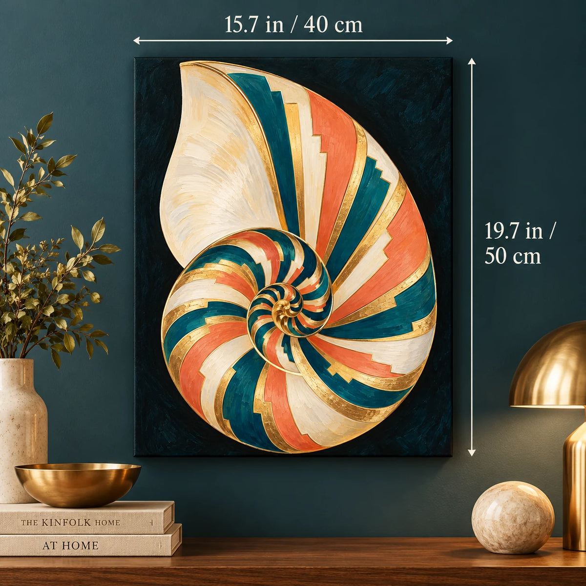 Portrait size guide for the Art Deco Shell Sunburst paint by numbers kit, 15.7 × 19.7 in (40 × 50 cm).