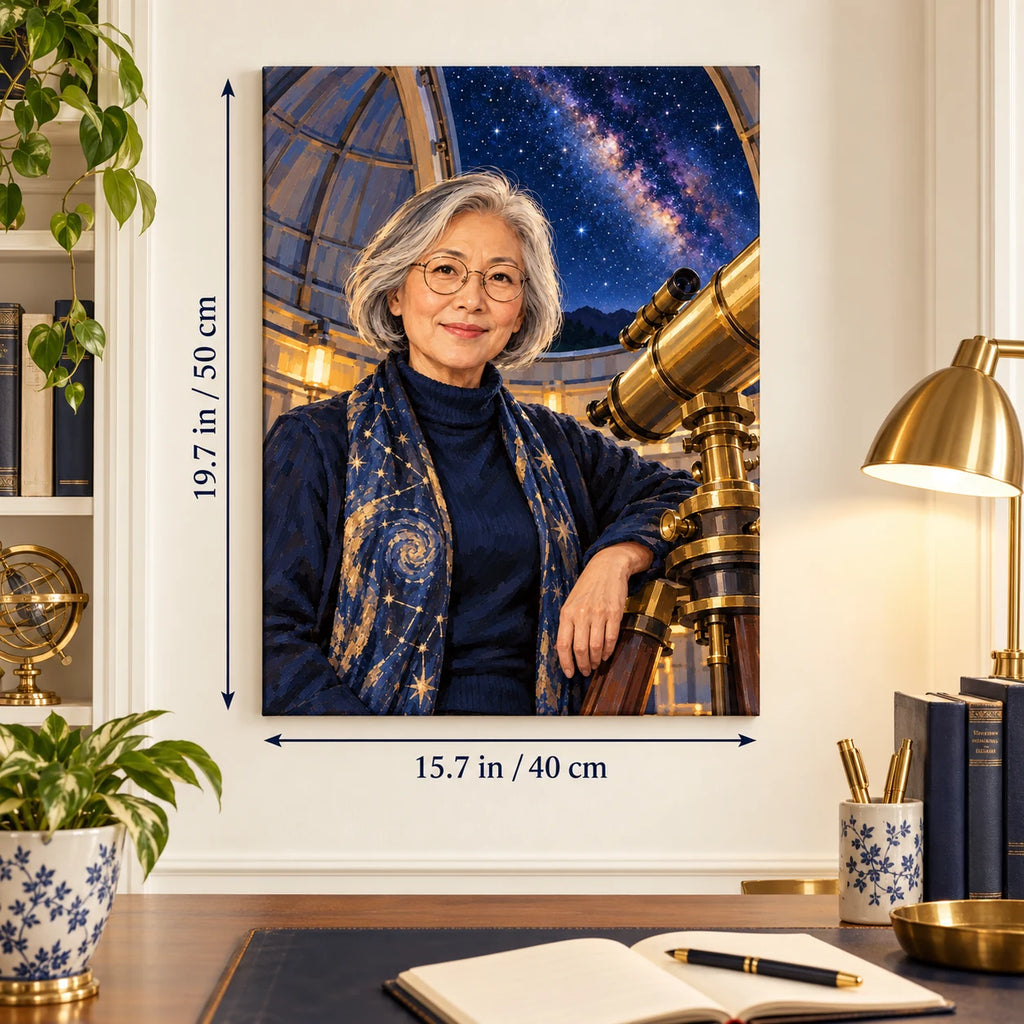 Portrait size guide for the Woman Astronomer with Telescope under the Milky Way paint by numbers kit, 15.7 × 19.7 in (40 × 50 cm).