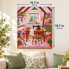 Attic Vintage Sewing Room canvas in a styled room, 15.7 × 19.7 in / 40 × 50 cm.