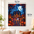 Autumn Night at the Haunted Manor paint by numbers canvas displayed in a bright living room, 15.7 × 19.7 in / 40 × 50 cm
