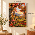 Autumn Orchard Ladder Apples Paint by Numbers Kit shown in a styled room, sized 15.7 × 19.7 in (40 × 50 cm).