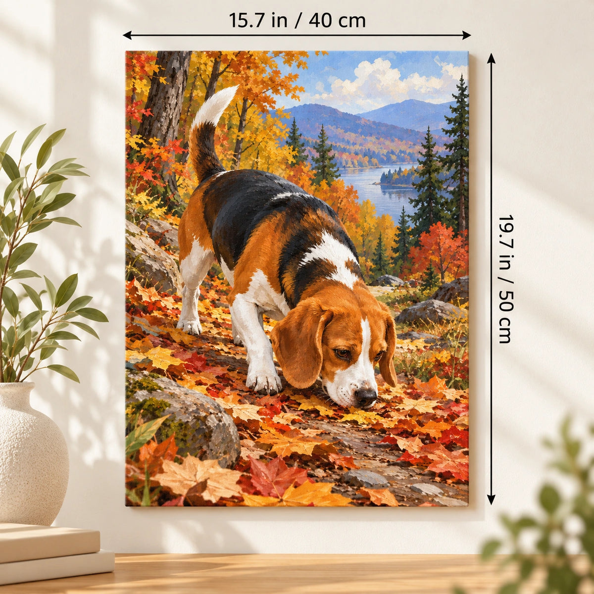40 × 50 cm (15.7 × 19.7 in) size guide for Beagle Scent on Forest Trail paint by numbers kit