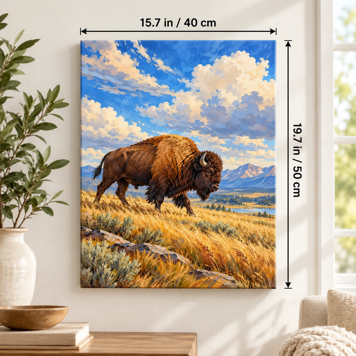 40 × 50 cm (15.7 × 19.7 in) size guide for Bison in Snow-Free Grassland paint by numbers kit