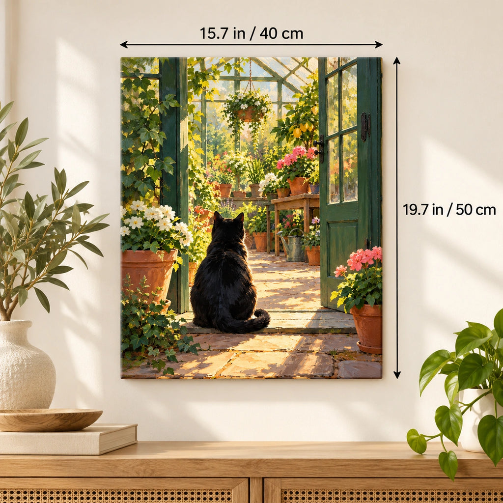 40 × 50 cm (15.7 × 19.7 in) size guide for Black Cat In Greenhouse Door paint by numbers kit