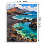 Portrait 40 × 50 cm size guide for the black sand volcanic coast paint by numbers kit.