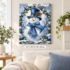 Blue Scarf Snowman paint by numbers canvas displayed in a bright living room, 15.7 × 19.7 in / 40 × 50 cm