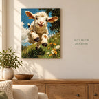 Blue Sky Leaping Lamb paint by numbers canvas shown in a styled room with 15.7 x 19.7 in and 40 x 50 cm dimensions