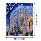 Blue Snowy European Christmas Building canvas in a styled room, 15.7 × 19.7 in / 40 × 50 cm