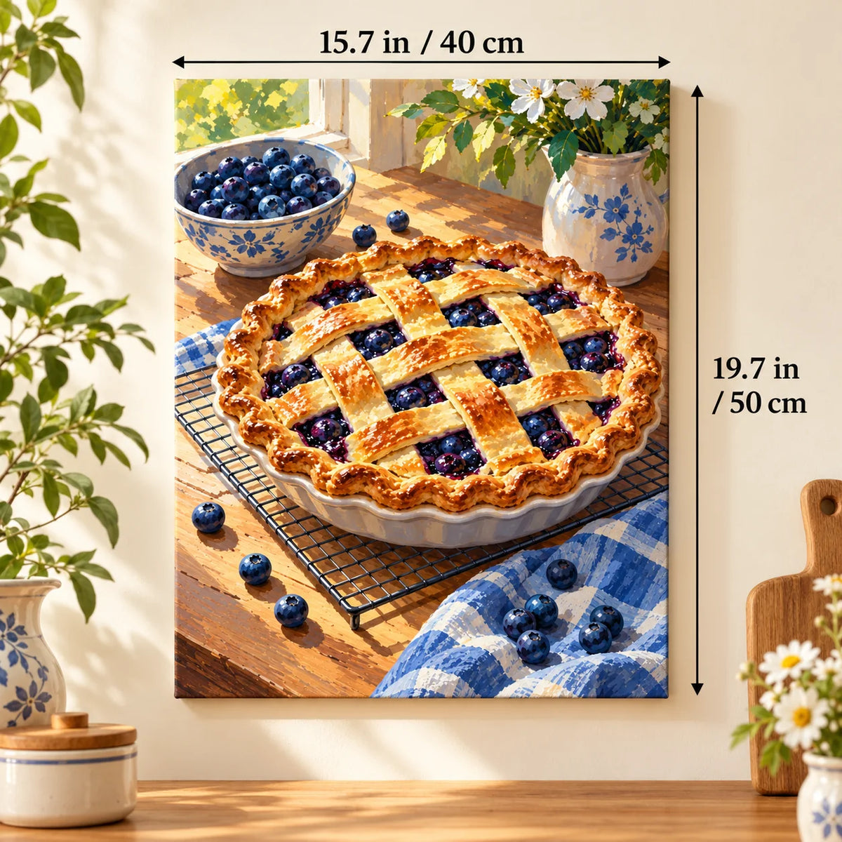 `03-blueberries-pie-window-cooling-size-guide.webp` — Portrait size guide for the Blueberries Pie Window Cooling paint by numbers kit, 15.7 × 19.7 in (40 × 50 cm).