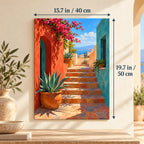 `03-bougainvillea-courtyard-stone-steps-size-guide.webp` — Portrait size guide for the bougainvillea courtyard stone steps paint by numbers kit, 15.7 × 19.7 in (40 × 50 cm).