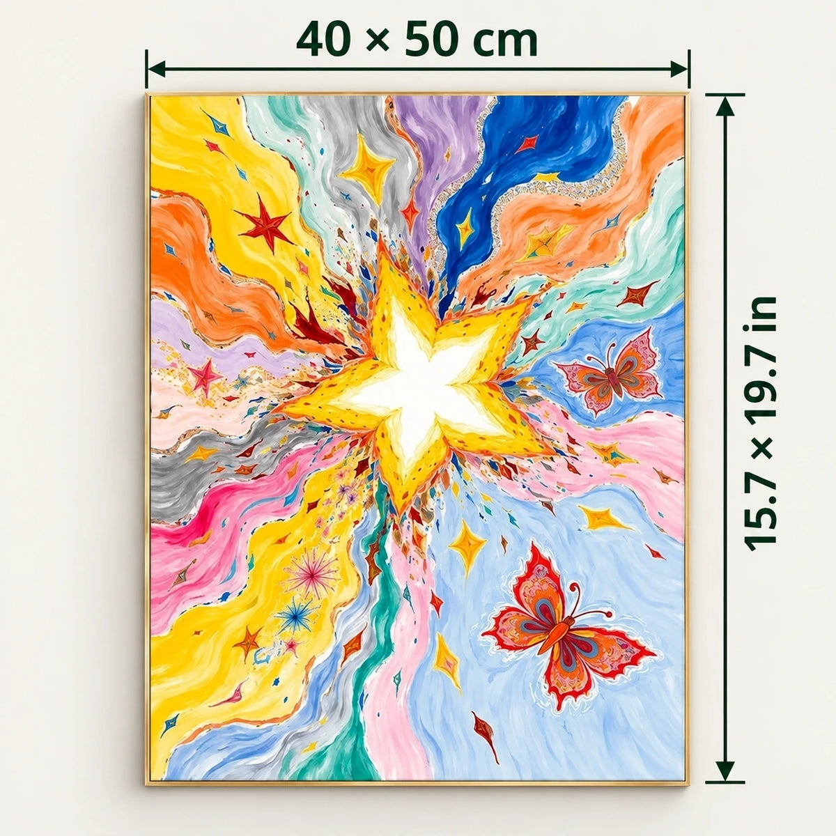 Butterfly Starburst shown in a styled room with 15.7 x 19.7 in and 40 x 50 cm dimensions