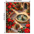 Camellia Courtyard Fountain paint by numbers canvas shown with 15.7 × 19.7 in (40 × 50 cm) dimensions