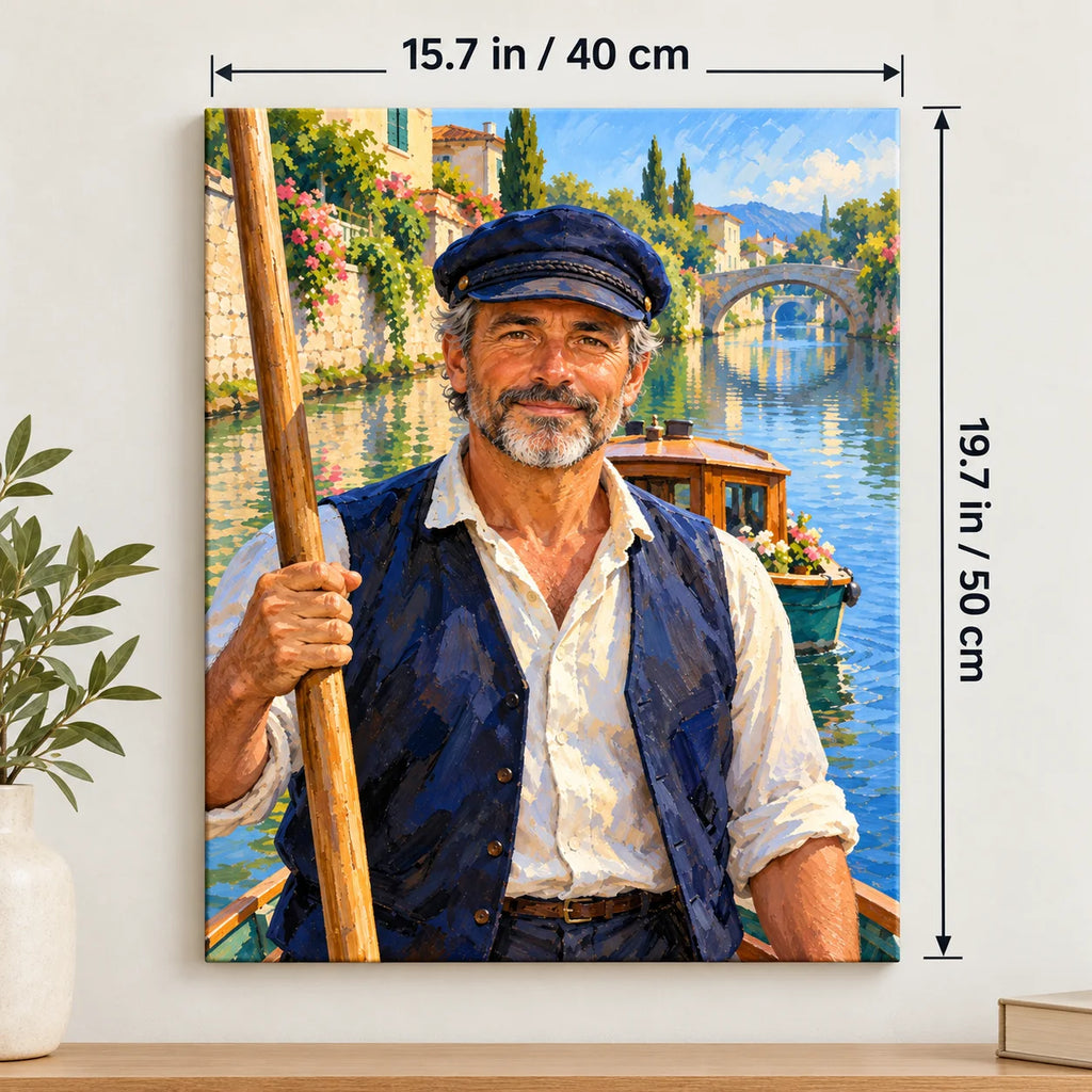 Portrait size guide for the Canal Boatman Morning paint by numbers kit, 15.7 × 19.7 in (40 × 50 cm).