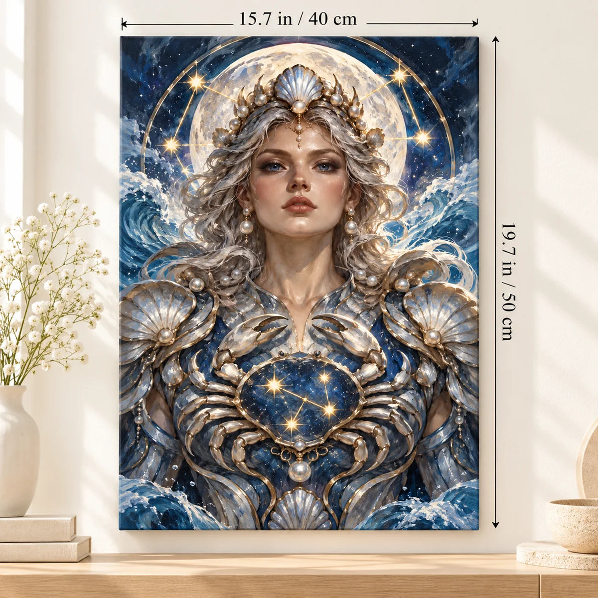 Portrait size guide for the Cancer moon goddess paint by numbers canvas, 15.7 × 19.7 in (40 × 50 cm).