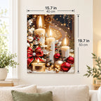 Candlelit Christmas Abundance paint by numbers canvas displayed in a bright living room, 15.7 × 19.7 in / 40 × 50 cm